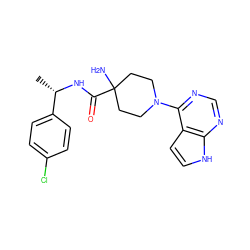 C[C@H](NC(=O)C1(N)CCN(c2ncnc3[nH]ccc23)CC1)c1ccc(Cl)cc1 ZINC000095581144