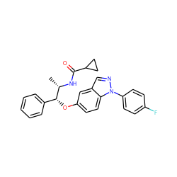 C[C@H](NC(=O)C1CC1)[C@H](Oc1ccc2c(cnn2-c2ccc(F)cc2)c1)c1ccccc1 ZINC000114680513