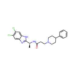 C[C@H](NC(=O)CCN1CCC(c2ccccc2)CC1)c1nc2cc(Cl)c(Cl)cc2[nH]1 ZINC000082153591