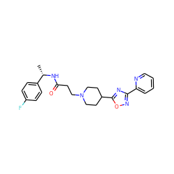 C[C@H](NC(=O)CCN1CCC(c2nc(-c3ccccn3)no2)CC1)c1ccc(F)cc1 ZINC000073240725