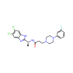 C[C@H](NC(=O)CCN1CCN(c2cccc(F)c2)CC1)c1nc2cc(Cl)c(Cl)cc2[nH]1 ZINC000082156246