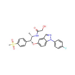 C[C@H](NC(=O)CO)[C@H](Oc1ccc2c(cnn2-c2ccc(F)cc2)c1)c1ccc(S(C)(=O)=O)cc1 ZINC000114020988