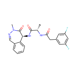 C[C@H](NC(=O)Cc1cc(F)cc(F)c1)C(=O)N[C@@H]1C(=O)N(C)N=Cc2ccccc21 ZINC000028899555