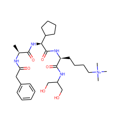 C[C@H](NC(=O)Cc1ccccc1)C(=O)N[C@H](C(=O)N[C@@H](CCCC[N+](C)(C)C)C(=O)NC(CO)CO)C1CCCC1 ZINC000169309075