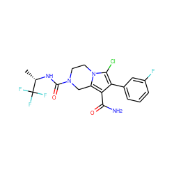 C[C@H](NC(=O)N1CCn2c(Cl)c(-c3cccc(F)c3)c(C(N)=O)c2C1)C(F)(F)F ZINC000199022013