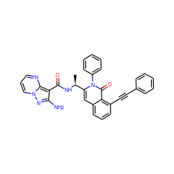 C[C@H](NC(=O)c1c(N)nn2cccnc12)c1cc2cccc(C#Cc3ccccc3)c2c(=O)n1-c1ccccc1 ZINC001772640209