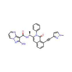 C[C@H](NC(=O)c1c(N)nn2cccnc12)c1cc2cccc(C#Cc3ccn(C)n3)c2c(=O)n1-c1ccccc1 ZINC001772590158