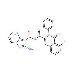 C[C@H](NC(=O)c1c(N)nn2cccnc12)c1cc2cccc(F)c2c(=O)n1-c1ccccc1 ZINC000219863711