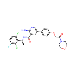 C[C@H](NC(=O)c1cc(-c2ccc(OCC(=O)N3CCOCC3)cc2)cnc1N)c1c(Cl)ccc(F)c1Cl ZINC000084689374