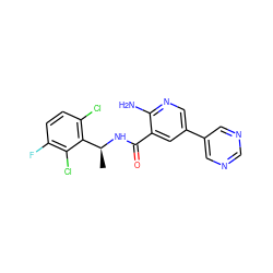 C[C@H](NC(=O)c1cc(-c2cncnc2)cnc1N)c1c(Cl)ccc(F)c1Cl ZINC000084688794