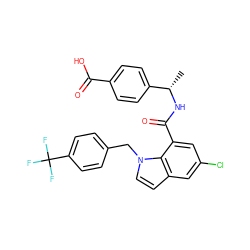 C[C@H](NC(=O)c1cc(Cl)cc2ccn(Cc3ccc(C(F)(F)F)cc3)c12)c1ccc(C(=O)O)cc1 ZINC000049035251