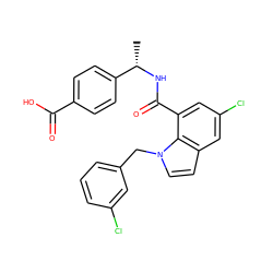 C[C@H](NC(=O)c1cc(Cl)cc2ccn(Cc3cccc(Cl)c3)c12)c1ccc(C(=O)O)cc1 ZINC000043175195