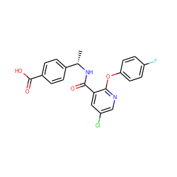 C[C@H](NC(=O)c1cc(Cl)cnc1Oc1ccc(F)cc1)c1ccc(C(=O)O)cc1 ZINC000038239429