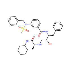 C[C@H](NC[C@@H](O)[C@H](Cc1ccccc1)NC(=O)c1cccc(N(Cc2ccccc2)S(C)(=O)=O)c1)C(=O)NC1CCCCC1 ZINC000058581527