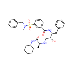 C[C@H](NC[C@@H](O)[C@H](Cc1ccccc1)NC(=O)c1cccc(S(=O)(=O)N(C)Cc2ccccc2)c1)C(=O)NC1CCCCC1 ZINC000058581797