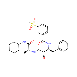 C[C@H](NC[C@@H](O)[C@H](Cc1ccccc1)NC(=O)c1cccc(S(C)(=O)=O)c1)C(=O)NC1CCCCC1 ZINC000028978356