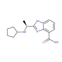 C[C@H](NC1CCCC1)c1nc2c(C(N)=O)cccc2[nH]1 ZINC000040933312