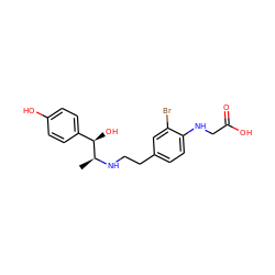 C[C@H](NCCc1ccc(NCC(=O)O)c(Br)c1)[C@H](O)c1ccc(O)cc1 ZINC000013862642