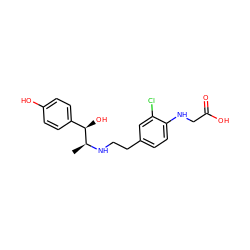 C[C@H](NCCc1ccc(NCC(=O)O)c(Cl)c1)[C@H](O)c1ccc(O)cc1 ZINC000001490726