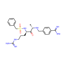 C[C@H](NCc1ccc(C(=N)N)cc1)C(=O)[C@@H](CCCNC(=N)N)NS(=O)(=O)Cc1ccccc1 ZINC000072178234