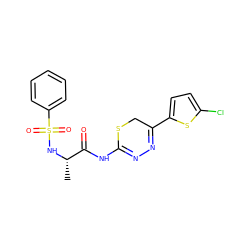 C[C@H](NS(=O)(=O)c1ccccc1)C(=O)NC1=NN=C(c2ccc(Cl)s2)CS1 ZINC000013864140