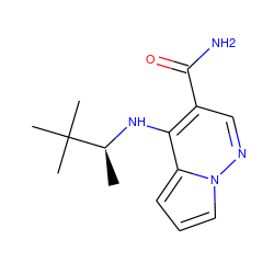 C[C@H](Nc1c(C(N)=O)cnn2cccc12)C(C)(C)C ZINC000299822882