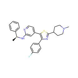 C[C@H](Nc1cc(-c2sc(C3CCN(C)CC3)nc2-c2ccc(F)cc2)ccn1)c1ccccc1 ZINC000038748725