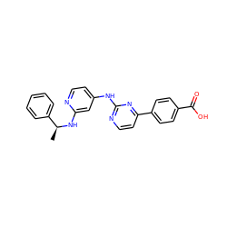 C[C@H](Nc1cc(Nc2nccc(-c3ccc(C(=O)O)cc3)n2)ccn1)c1ccccc1 ZINC000029126598