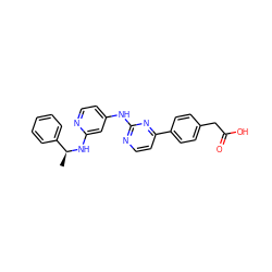 C[C@H](Nc1cc(Nc2nccc(-c3ccc(CC(=O)O)cc3)n2)ccn1)c1ccccc1 ZINC000029126559