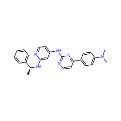 C[C@H](Nc1cc(Nc2nccc(-c3ccc(N(C)C)cc3)n2)ccn1)c1ccccc1 ZINC000029126560