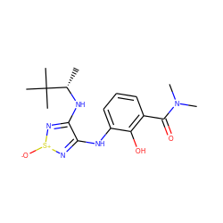 C[C@H](Nc1n[s+]([O-])nc1Nc1cccc(C(=O)N(C)C)c1O)C(C)(C)C ZINC000261154278