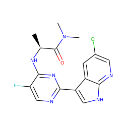 C[C@H](Nc1nc(-c2c[nH]c3ncc(Cl)cc23)ncc1F)C(=O)N(C)C ZINC000098208558