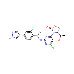 C[C@H](Nc1nc(Cl)cc(N2C(=O)OC[C@@H]2[C@@H](C)O)n1)c1ccc(-c2cnn(C)c2)cc1F ZINC000221671651