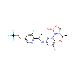 C[C@H](Nc1nc(Cl)cc(N2C(=O)OC[C@@H]2[C@@H](C)O)n1)c1ncc(OCC(F)(F)F)cc1F ZINC000221677969