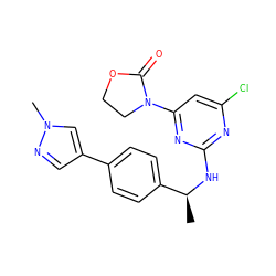 C[C@H](Nc1nc(Cl)cc(N2CCOC2=O)n1)c1ccc(-c2cnn(C)c2)cc1 ZINC000142134780