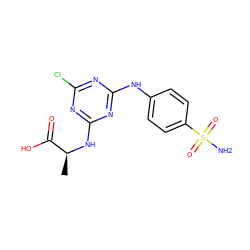 C[C@H](Nc1nc(Cl)nc(Nc2ccc(S(N)(=O)=O)cc2)n1)C(=O)O ZINC000072142587