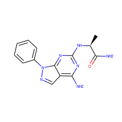 C[C@H](Nc1nc(N)c2cnn(-c3ccccc3)c2n1)C(N)=O ZINC000029560607