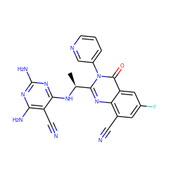 C[C@H](Nc1nc(N)nc(N)c1C#N)c1nc2c(C#N)cc(F)cc2c(=O)n1-c1cccnc1 ZINC000220859956