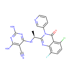 C[C@H](Nc1nc(N)nc(N)c1C#N)c1nc2c(F)ccc(Cl)c2c(=O)n1-c1cccnc1 ZINC000220889535