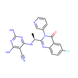 C[C@H](Nc1nc(N)nc(N)c1C#N)c1nc2ccc(F)cc2c(=O)n1-c1cccnc1 ZINC000220883269