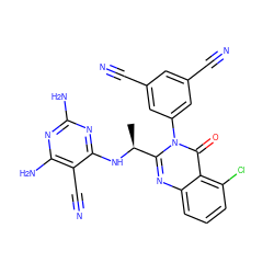 C[C@H](Nc1nc(N)nc(N)c1C#N)c1nc2cccc(Cl)c2c(=O)n1-c1cc(C#N)cc(C#N)c1 ZINC000209657945