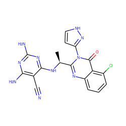 C[C@H](Nc1nc(N)nc(N)c1C#N)c1nc2cccc(Cl)c2c(=O)n1-c1cc[nH]n1 ZINC001772570698