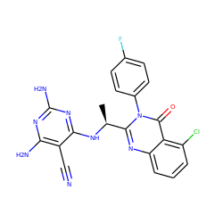 C[C@H](Nc1nc(N)nc(N)c1C#N)c1nc2cccc(Cl)c2c(=O)n1-c1ccc(F)cc1 ZINC000653905780