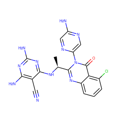 C[C@H](Nc1nc(N)nc(N)c1C#N)c1nc2cccc(Cl)c2c(=O)n1-c1cnc(N)cn1 ZINC001772593610