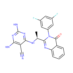 C[C@H](Nc1nc(N)nc(N)c1C#N)c1nc2ccccc2c(=O)n1-c1cc(F)cc(F)c1 ZINC000209577713