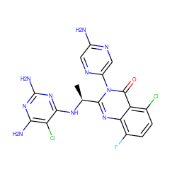 C[C@H](Nc1nc(N)nc(N)c1Cl)c1nc2c(F)ccc(Cl)c2c(=O)n1-c1cnc(N)cn1 ZINC001772629630