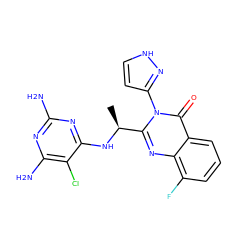 C[C@H](Nc1nc(N)nc(N)c1Cl)c1nc2c(F)cccc2c(=O)n1-c1cc[nH]n1 ZINC001772654206