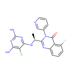 C[C@H](Nc1nc(N)nc(N)c1Cl)c1nc2cccc(F)c2c(=O)n1-c1cccnc1 ZINC000220859797