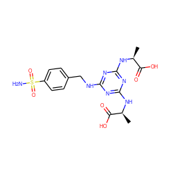 C[C@H](Nc1nc(NCc2ccc(S(N)(=O)=O)cc2)nc(N[C@@H](C)C(=O)O)n1)C(=O)O ZINC000072107103