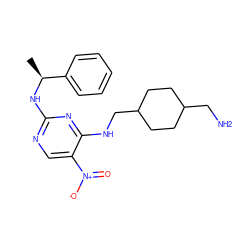 C[C@H](Nc1ncc([N+](=O)[O-])c(NCC2CCC(CN)CC2)n1)c1ccccc1 ZINC000028898628